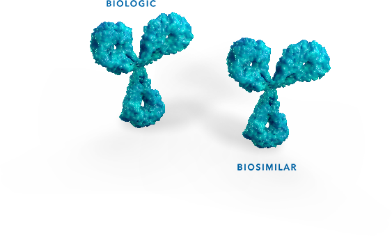 Two 3-D molecules showing biosimilarity between biologic and biosimilar
